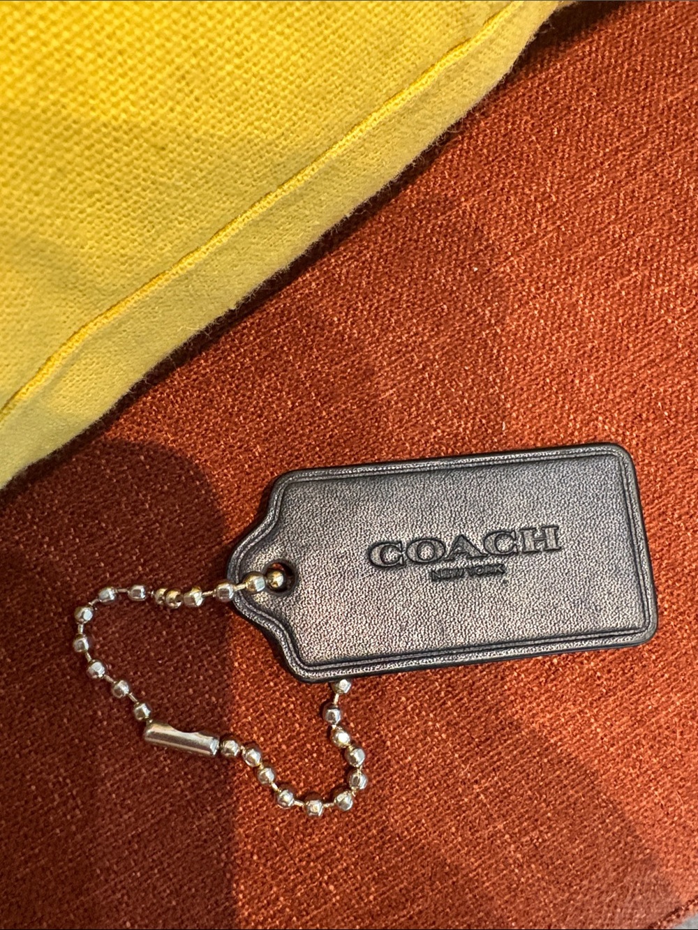 Coach Black Leather Bag Tag with Silver Ball Chain